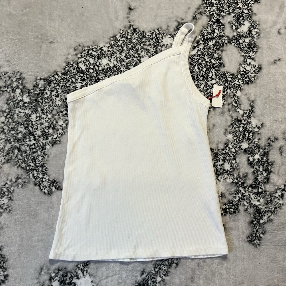 Open Edit Top Womens Size Small White One Shoulder Ribbed Basic Sleeveless